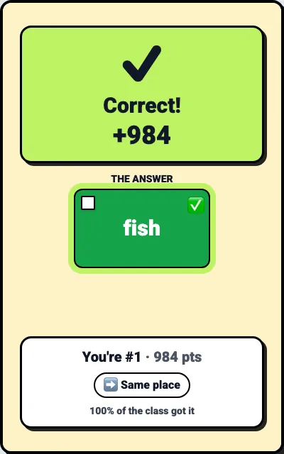A kid's phone showing a correct answer and points